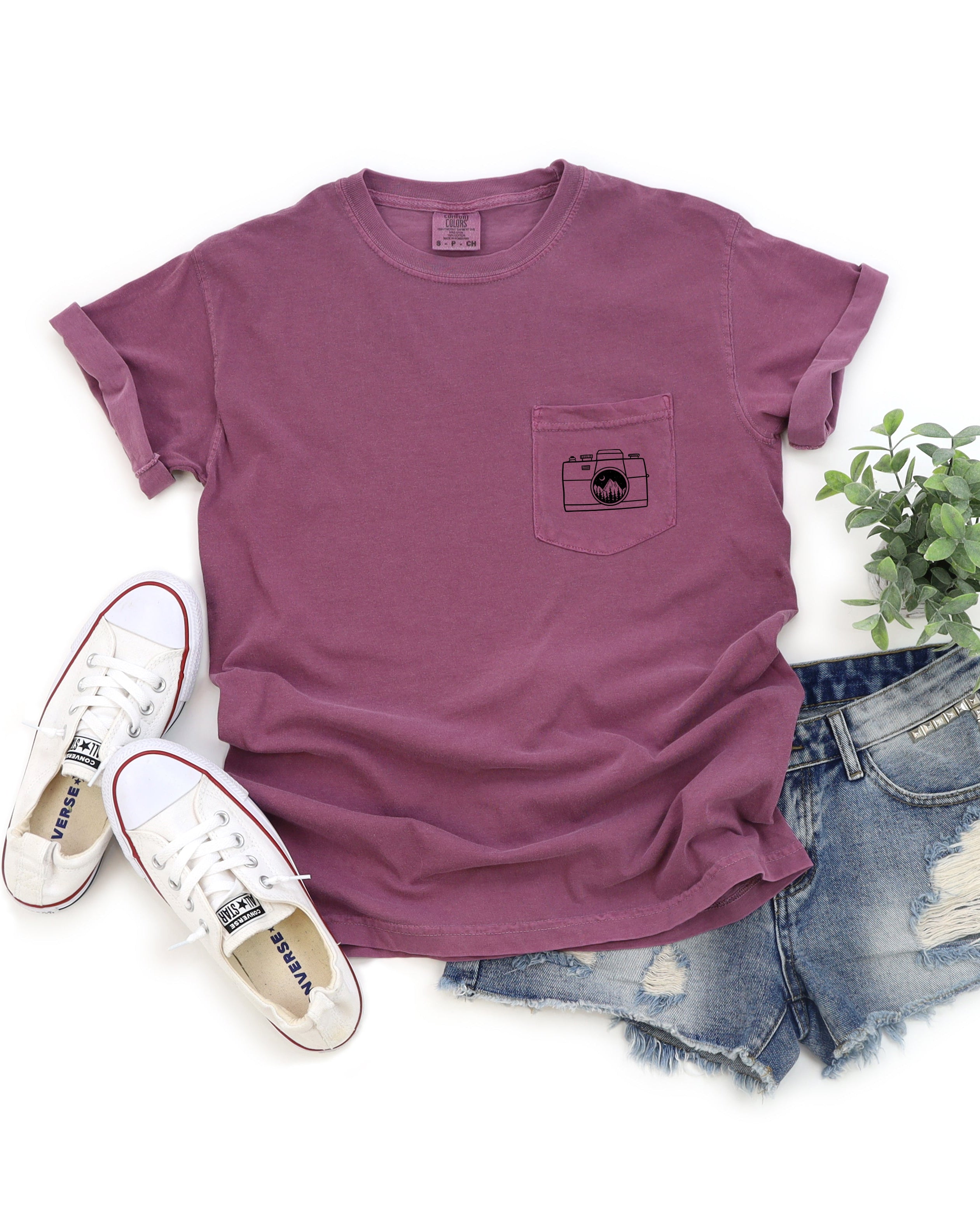 Camera & Mountain Comfort Colors Pocket T Shirt