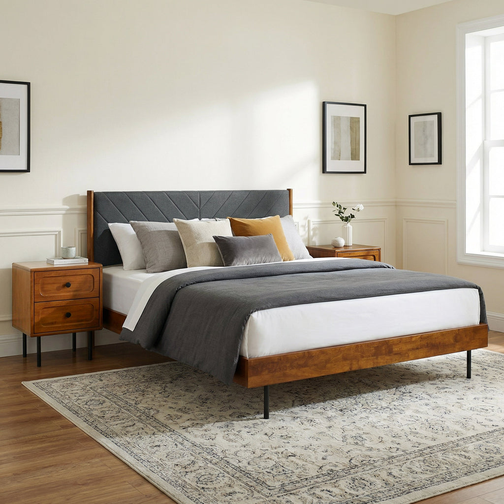 Acacia Astoria Upholstered Solid Wood Bed Frame for Elegant Bedrooms