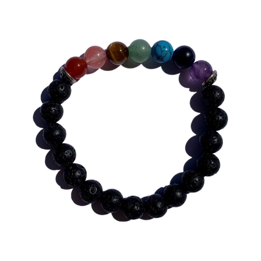 Black Lava Chakra Bracelet 8 mm Round Beads
