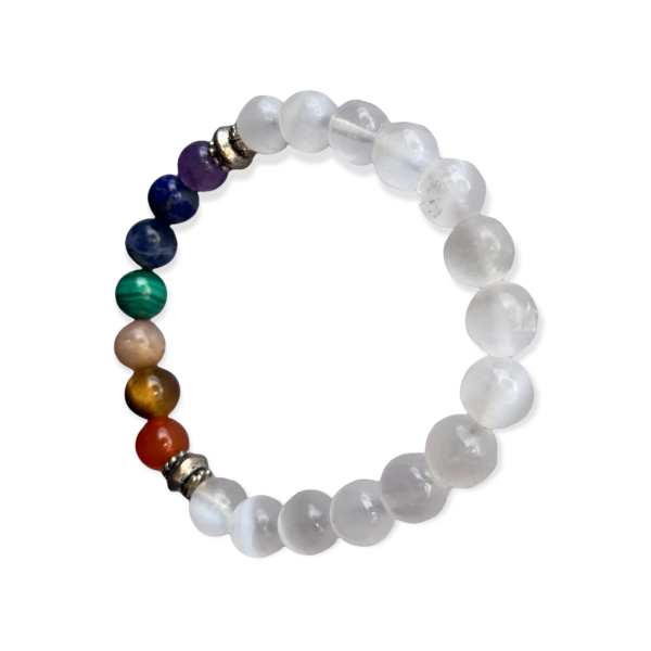 Selenite Chakra Bracelet 8 mm Round Beads