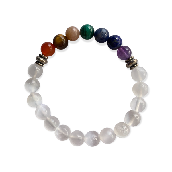 Selenite Chakra Bracelet 8 mm Round Beads