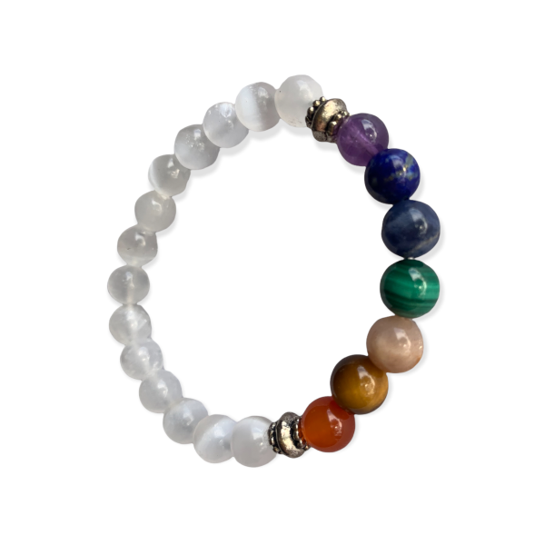 Selenite Chakra Bracelet 8 mm Round Beads