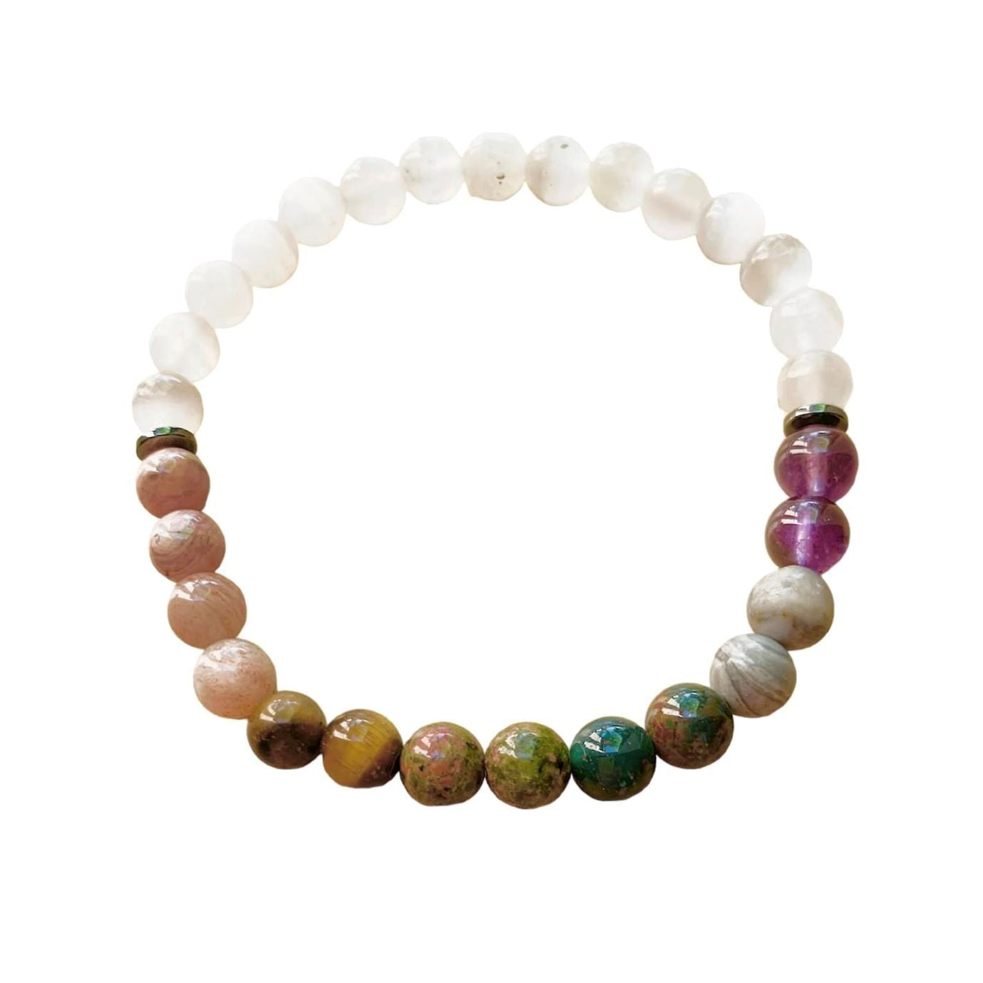 Selenite Chakra Bracelet 6 mm Round Beads