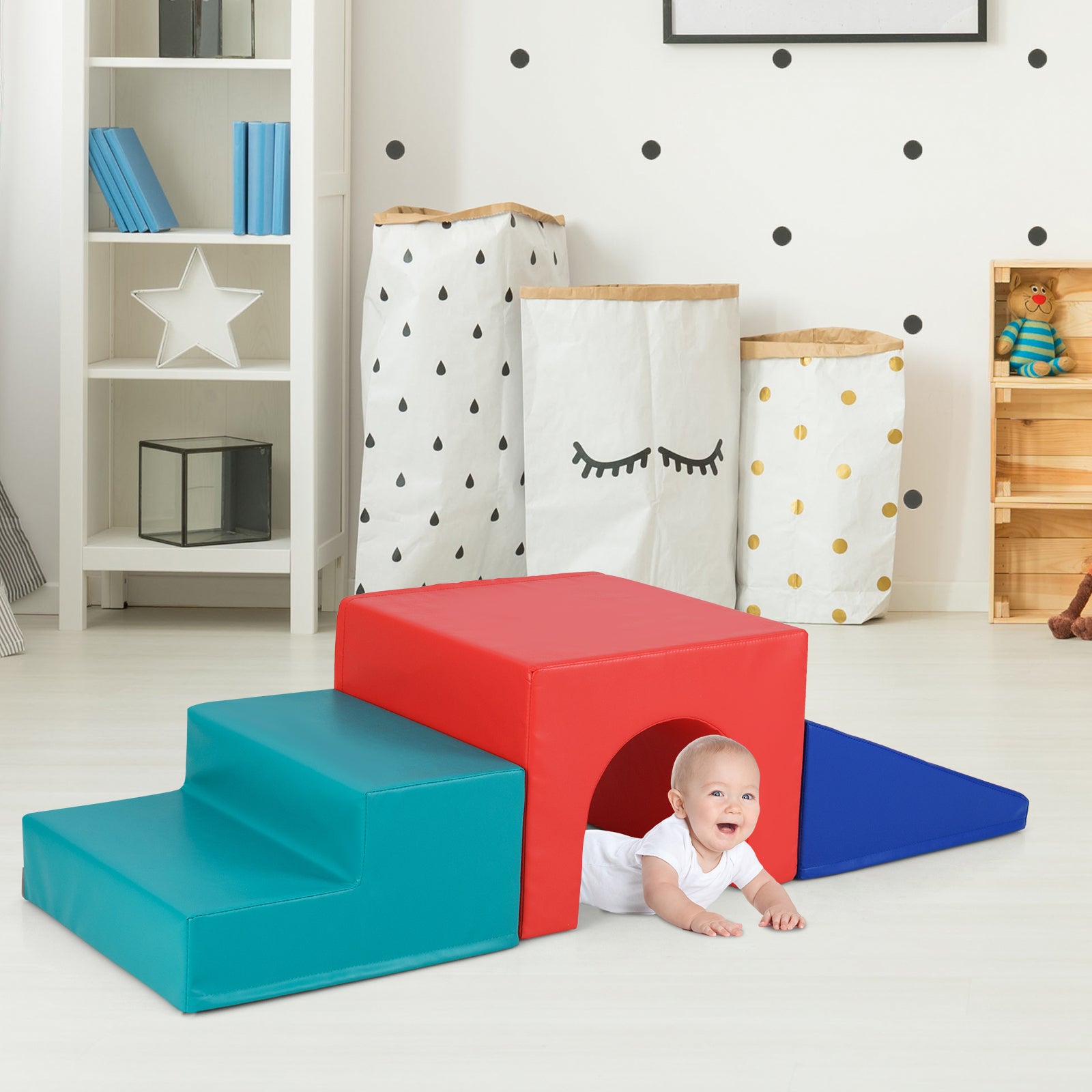 Climb and Crawl Foam Block Play Set for Infant Baby-Red