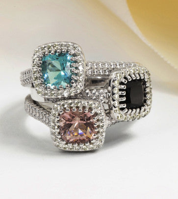 "Comforting Light" Cushion Cut w/ Cubic Zirconia Halo Cremation Ring  6.4x6.4mm