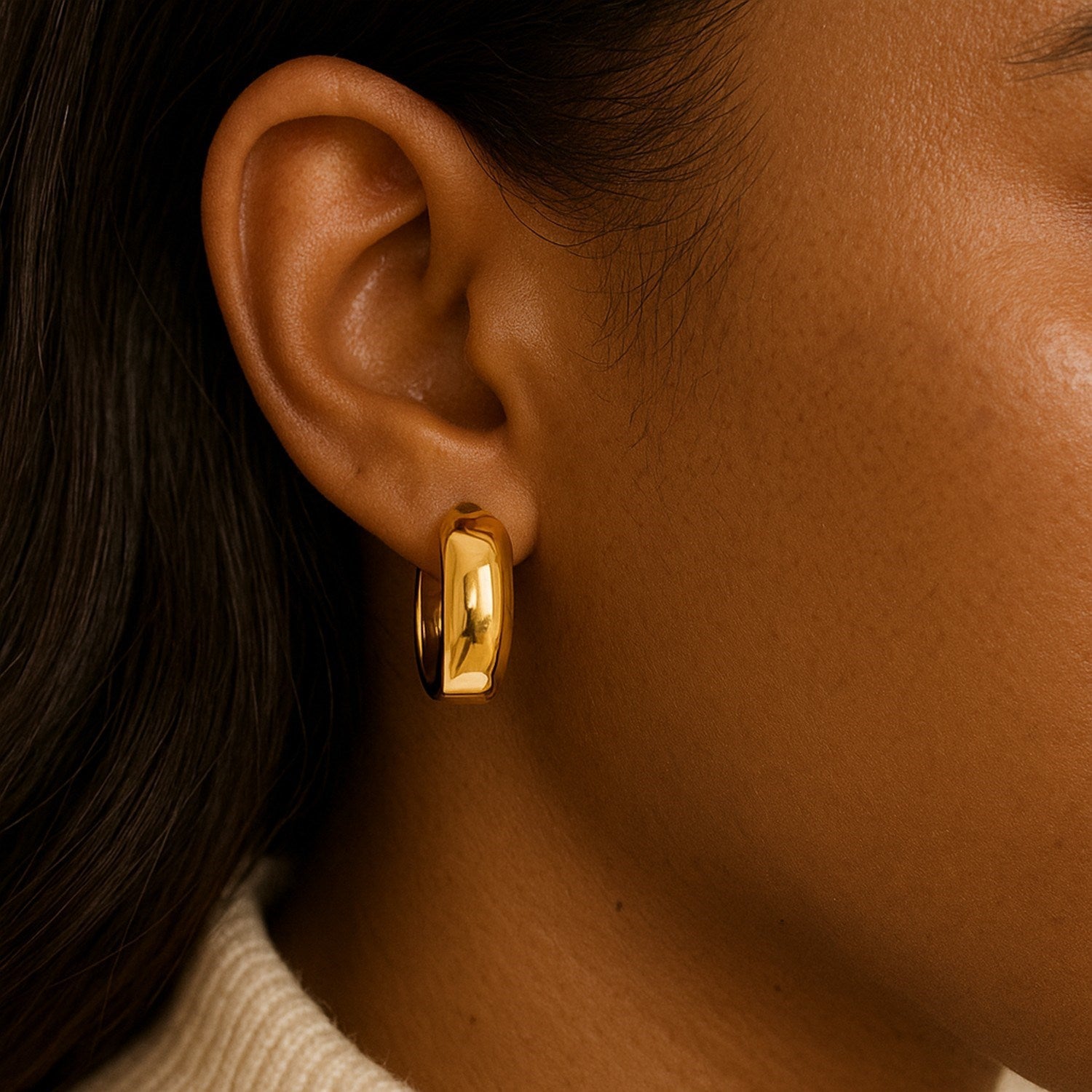 14k Yellow Gold Wide Medium Hoop Earrings with Snap Lock