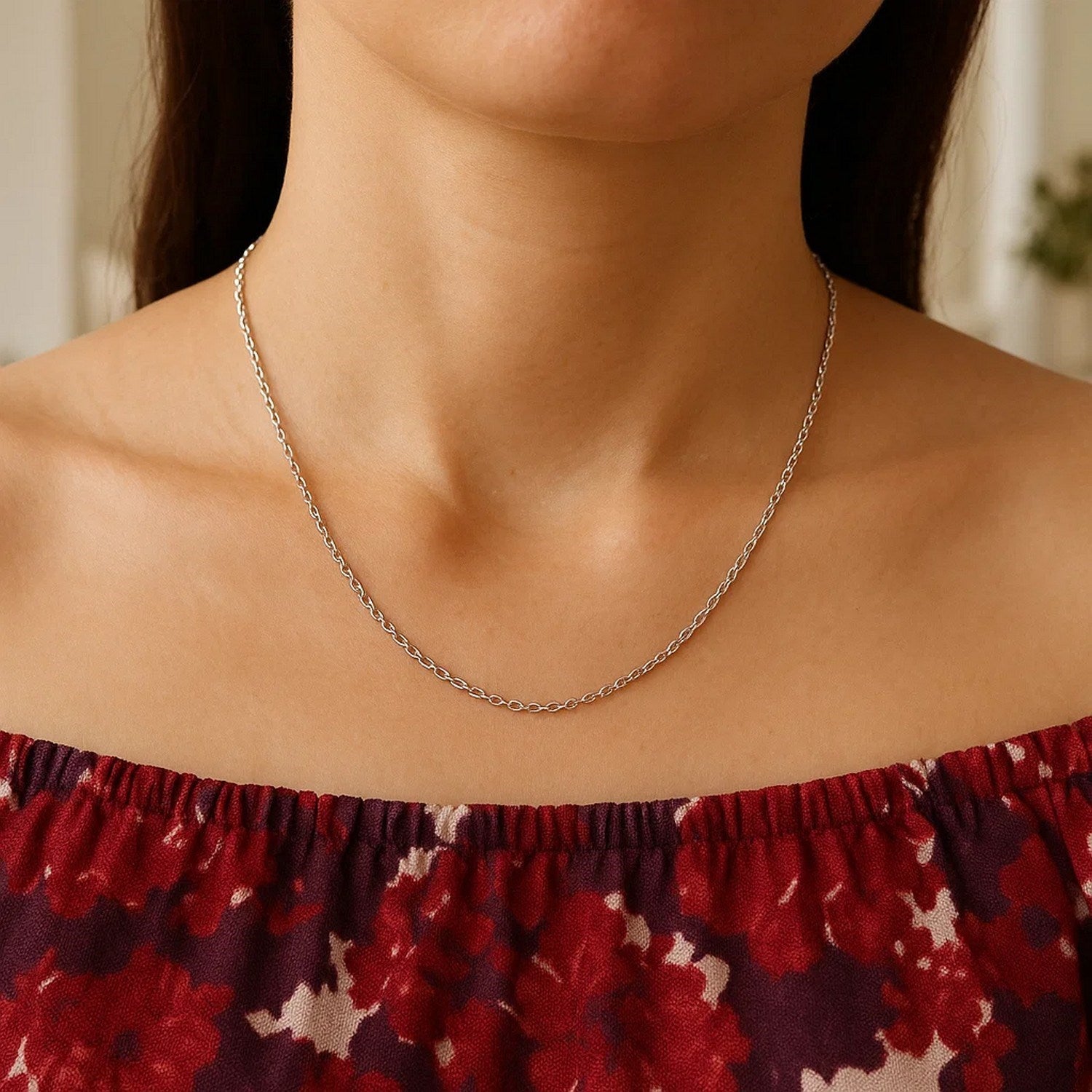 14k White Gold Oval Cable Link Chain (1.20 mm)