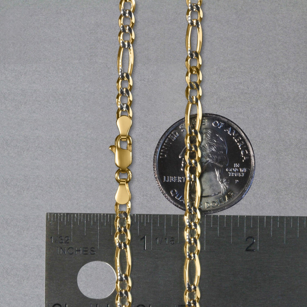 14K Yellow Gold Solid Pave Figaro Chain (3.80 mm)