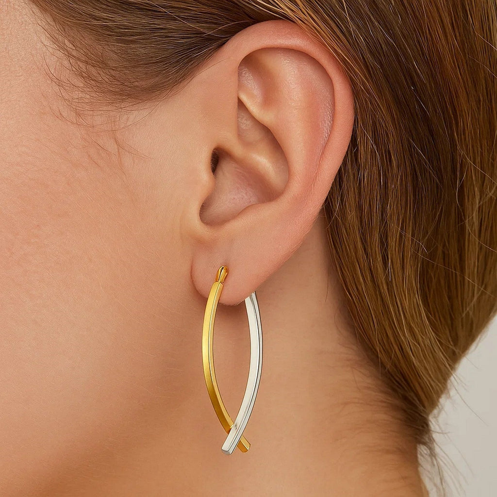 14k Two-Tone Gold Double Row Fancy Drop Earrings