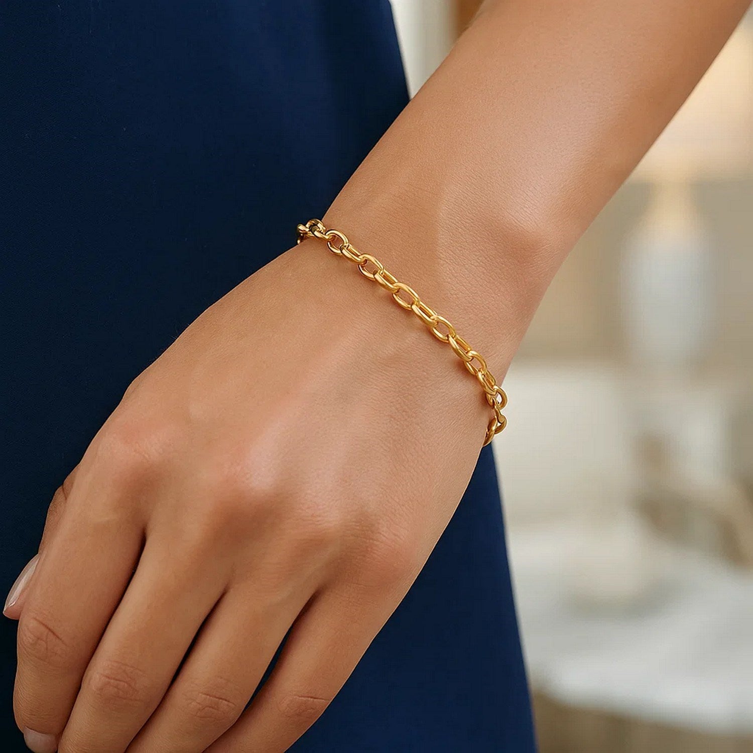 14k Yellow Gold Oval Rolo Bracelet  (3.20 mm)