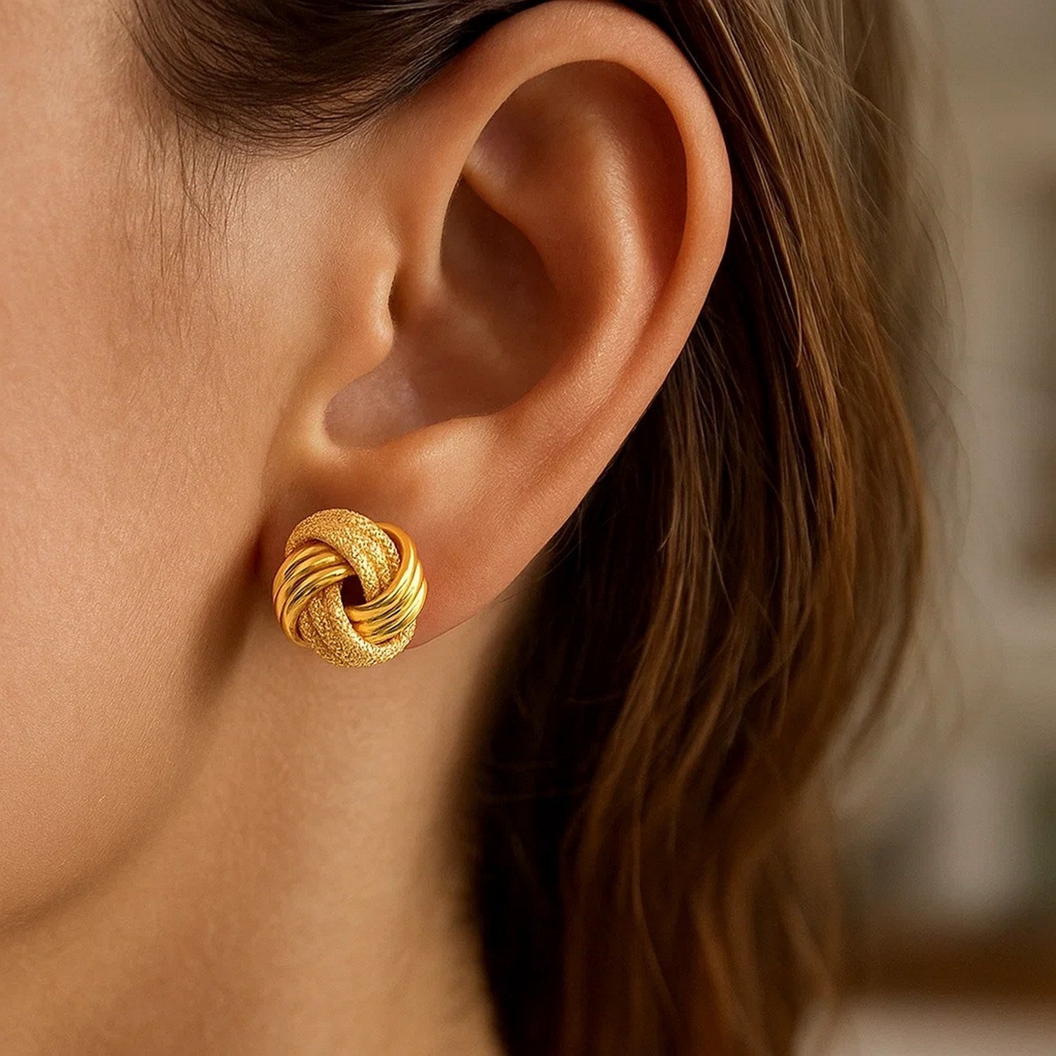 Interweaved Love Knot Stud Earrings in 14k Yellow Gold(12.7mm)