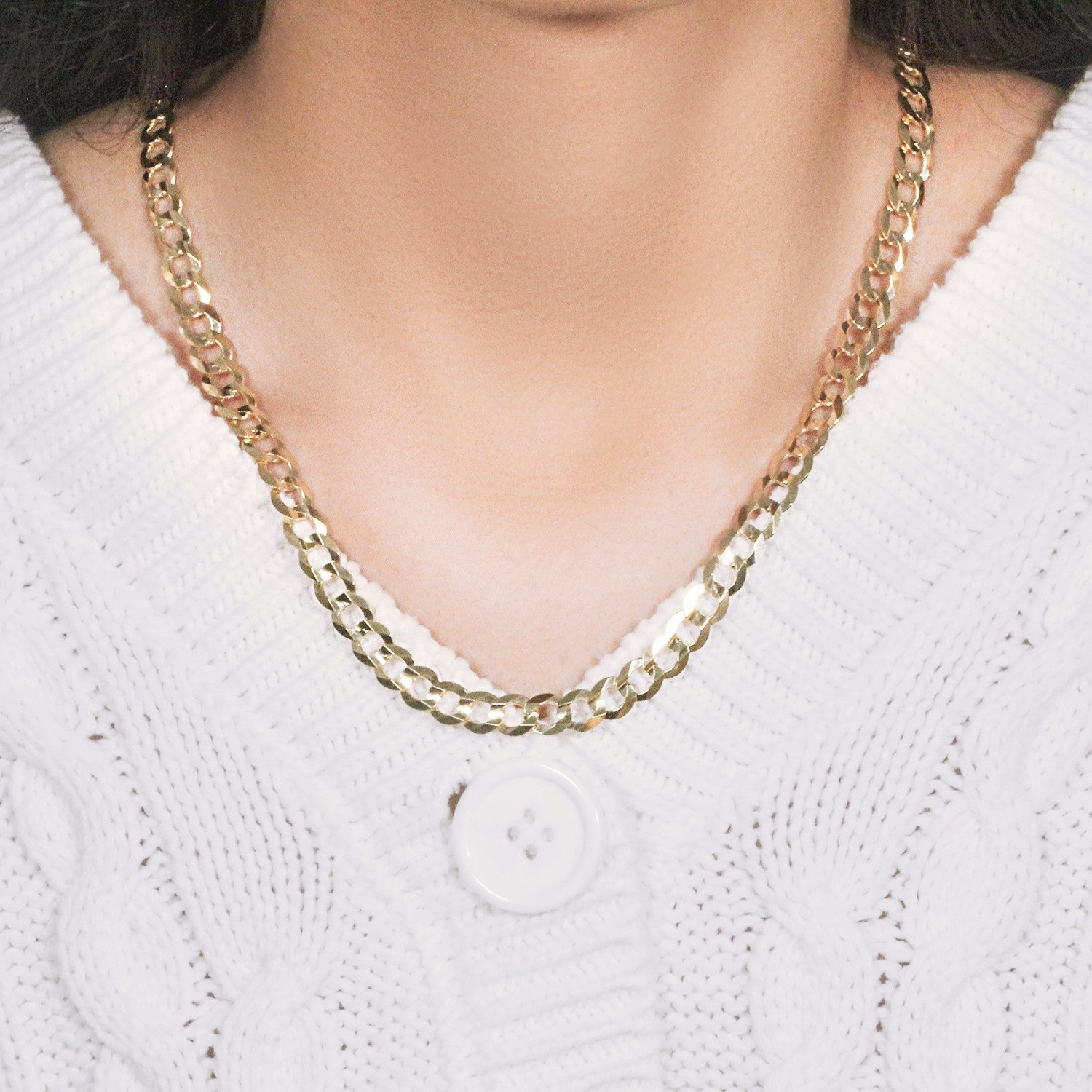 14k Yellow Gold Solid Curb Chain (7.00 mm)