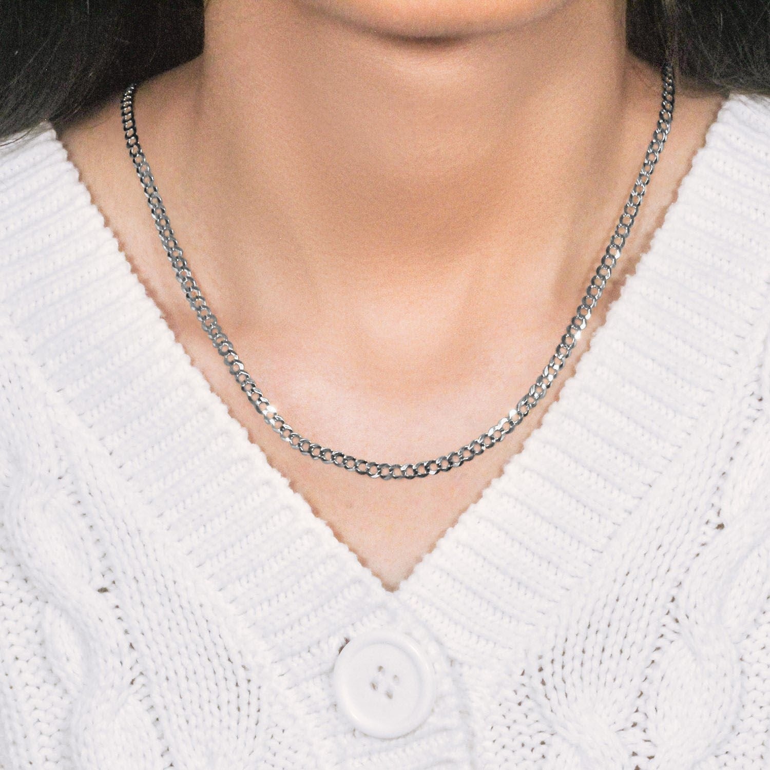 14k White Gold Solid Curb Chain (3.60 mm)