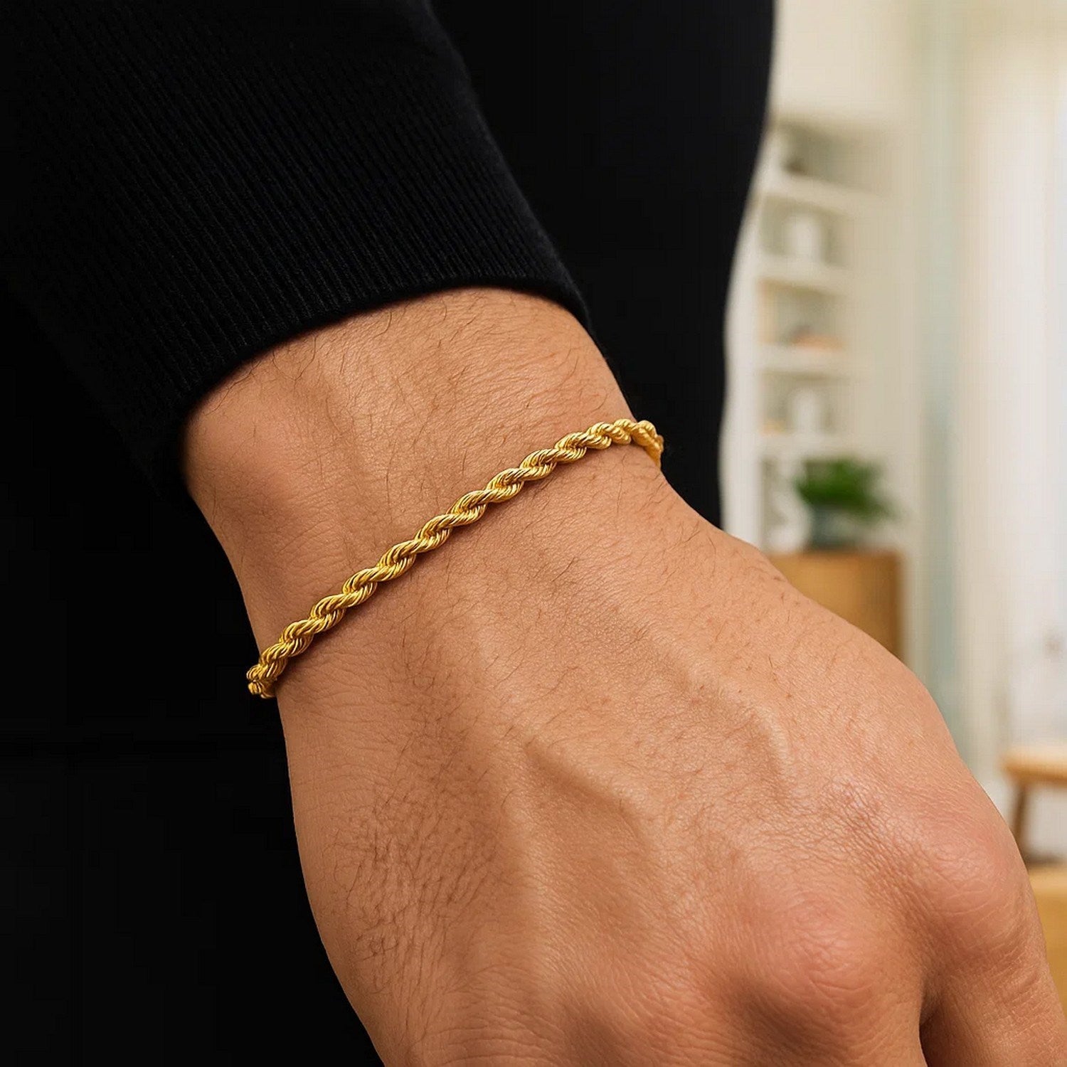 14k Yellow Gold Solid Diamond Cut Rope Bracelet (3.00 mm)