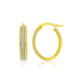14k Two-Tone Gold Glitter Center Oval Hoop Earrings(4x15mm)