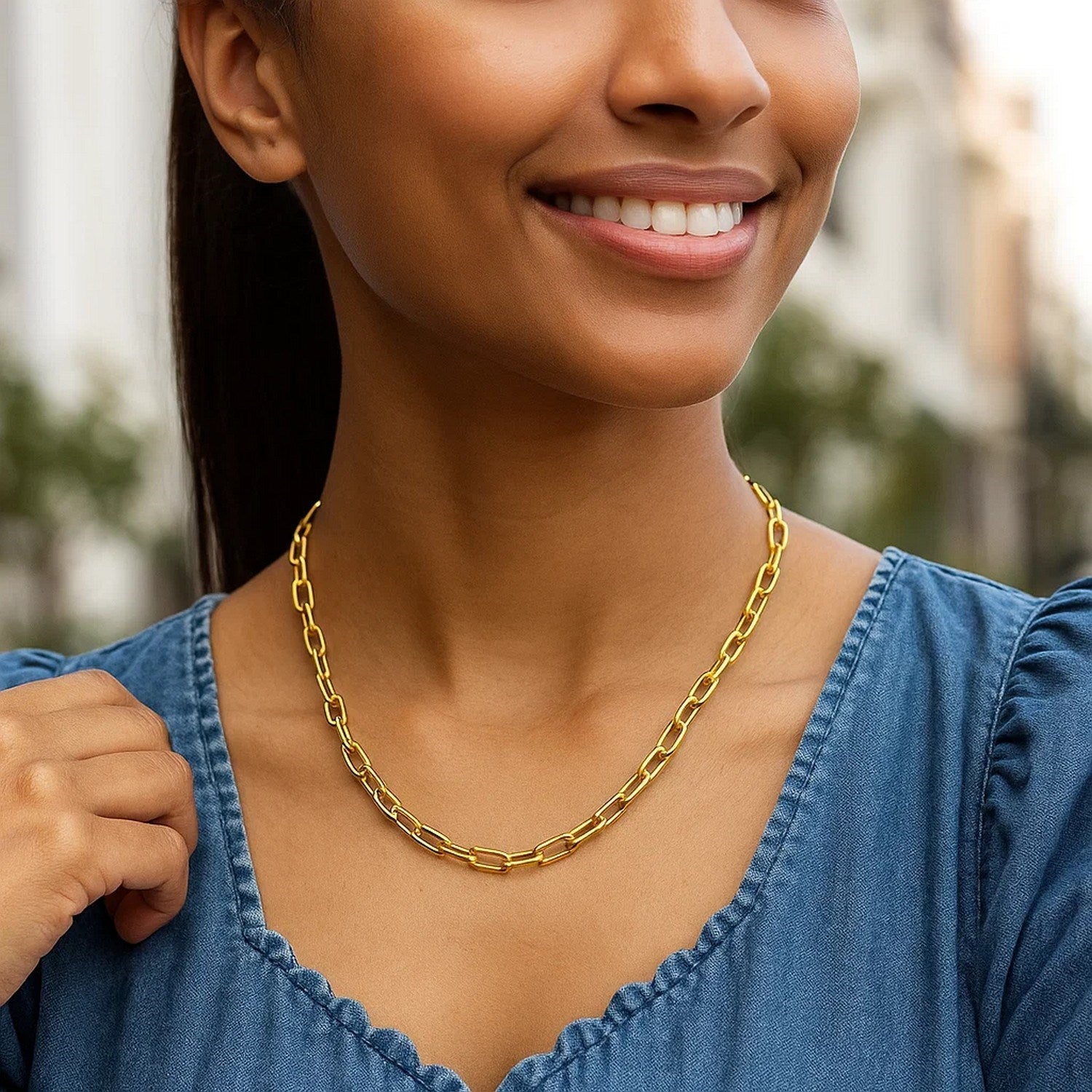 14K Yellow Gold Charm Lock Paperclip Chain