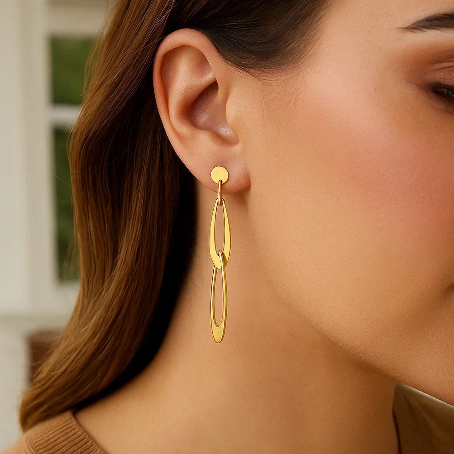 14k Yellow Gold Italian Oval Link Earrings
