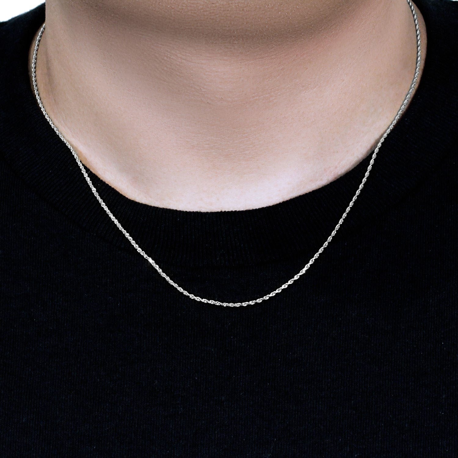 10k White Gold Solid Diamond Cut Rope Chain (1.40 mm)