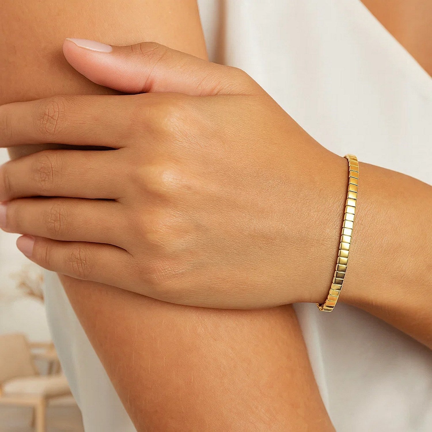 14k Yellow Gold Brick Omega Bracelet (3.20 mm)