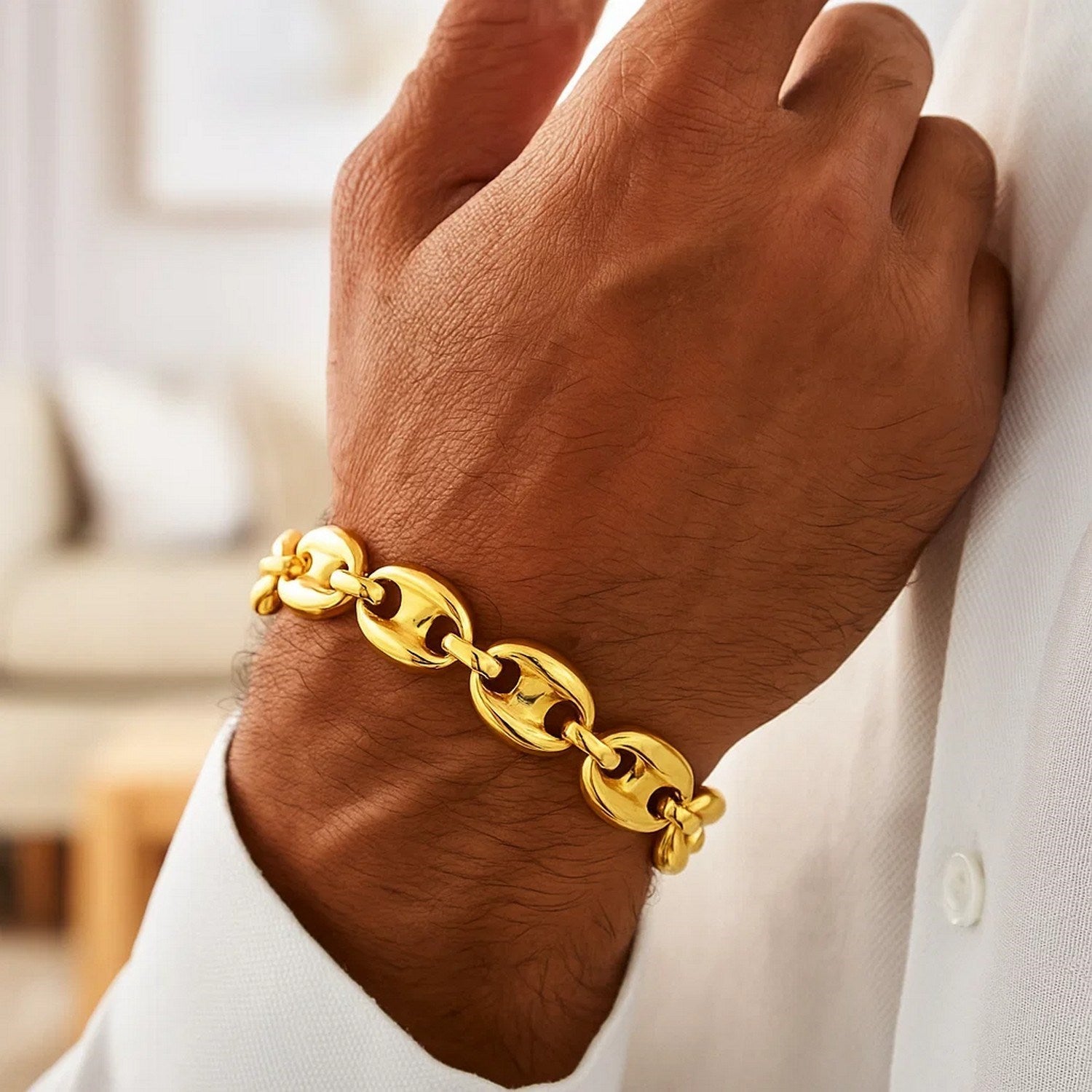 14k Yellow Gold High Polish Lite Puffed Mariner Link Bracelet  (21.00 mm)