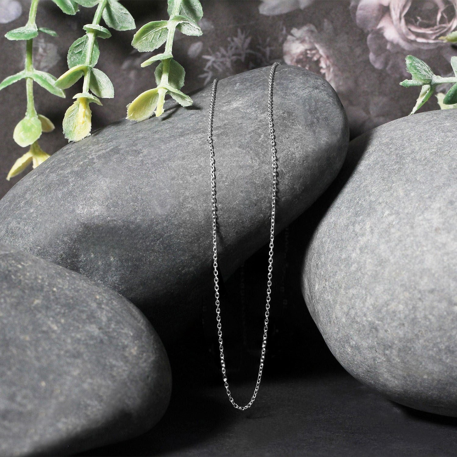 18k White Gold Diamond Cut Cable Link Chain (0.80 mm)