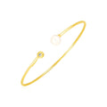14k Yellow Gold Cuff Bangle with Pearl and Diamond (3.00 mm)