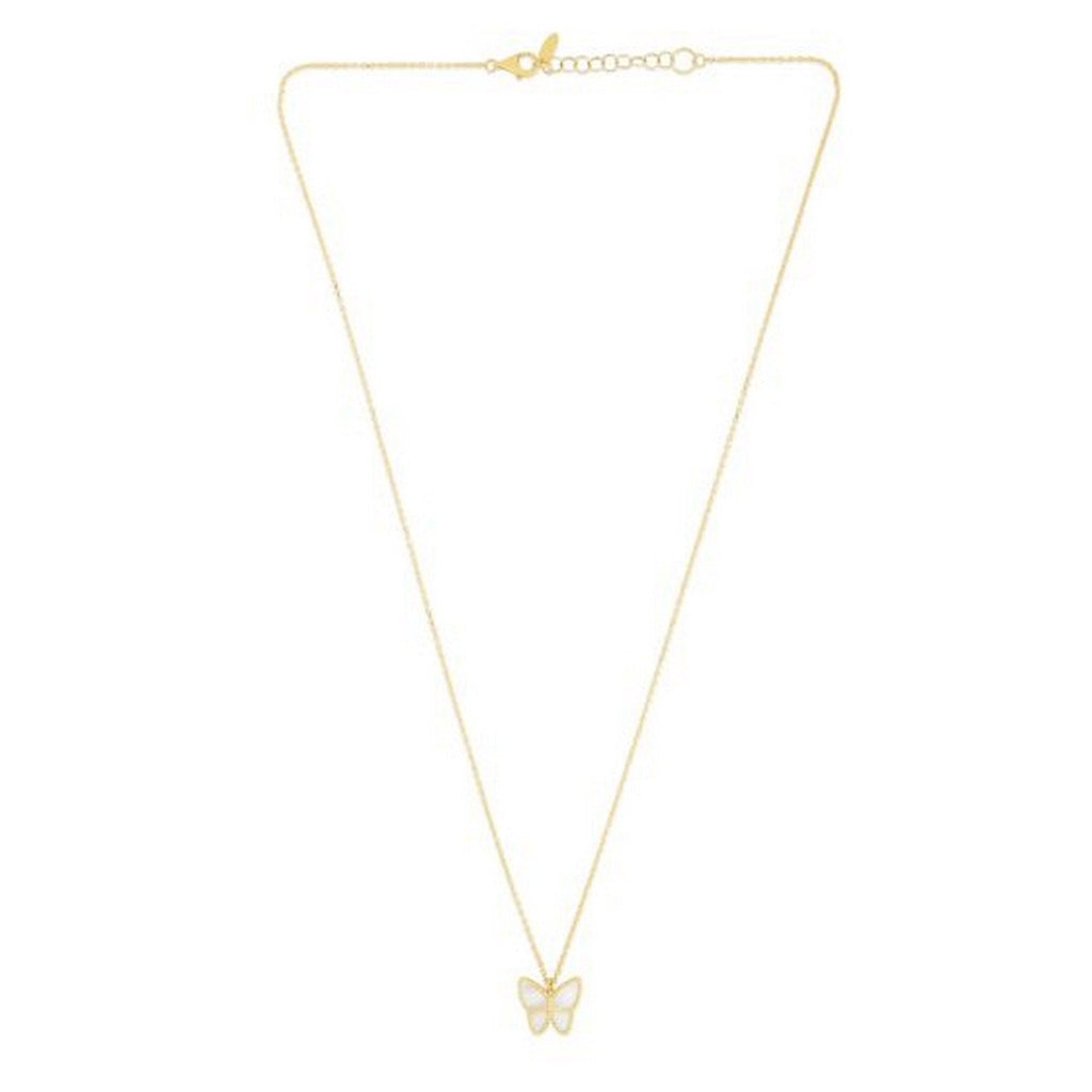 14k Yellow Gold High Polish Butterfly Pearl Paste Necklace