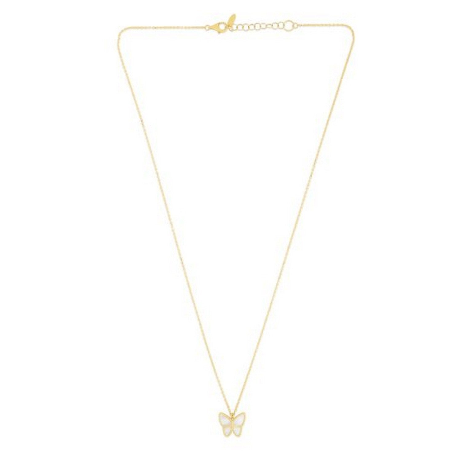 14k Yellow Gold High Polish Butterfly Pearl Paste Necklace