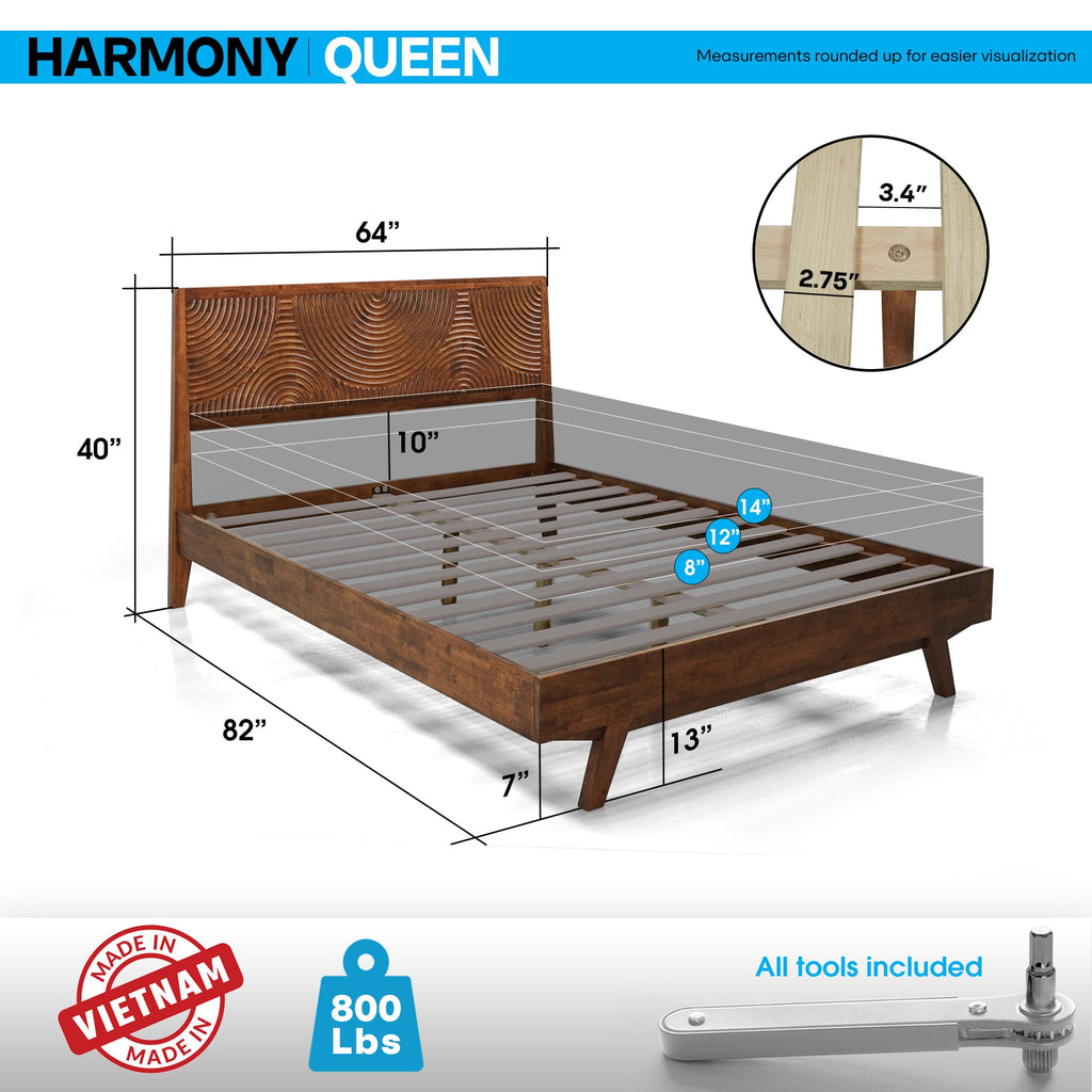 Acacia Harmony Solid Wood Platform Bed Frame with Headboard