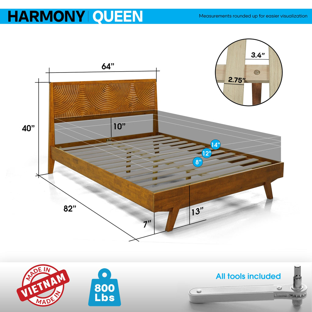 Acacia Harmony Solid Wood Platform Bed Frame with Headboard