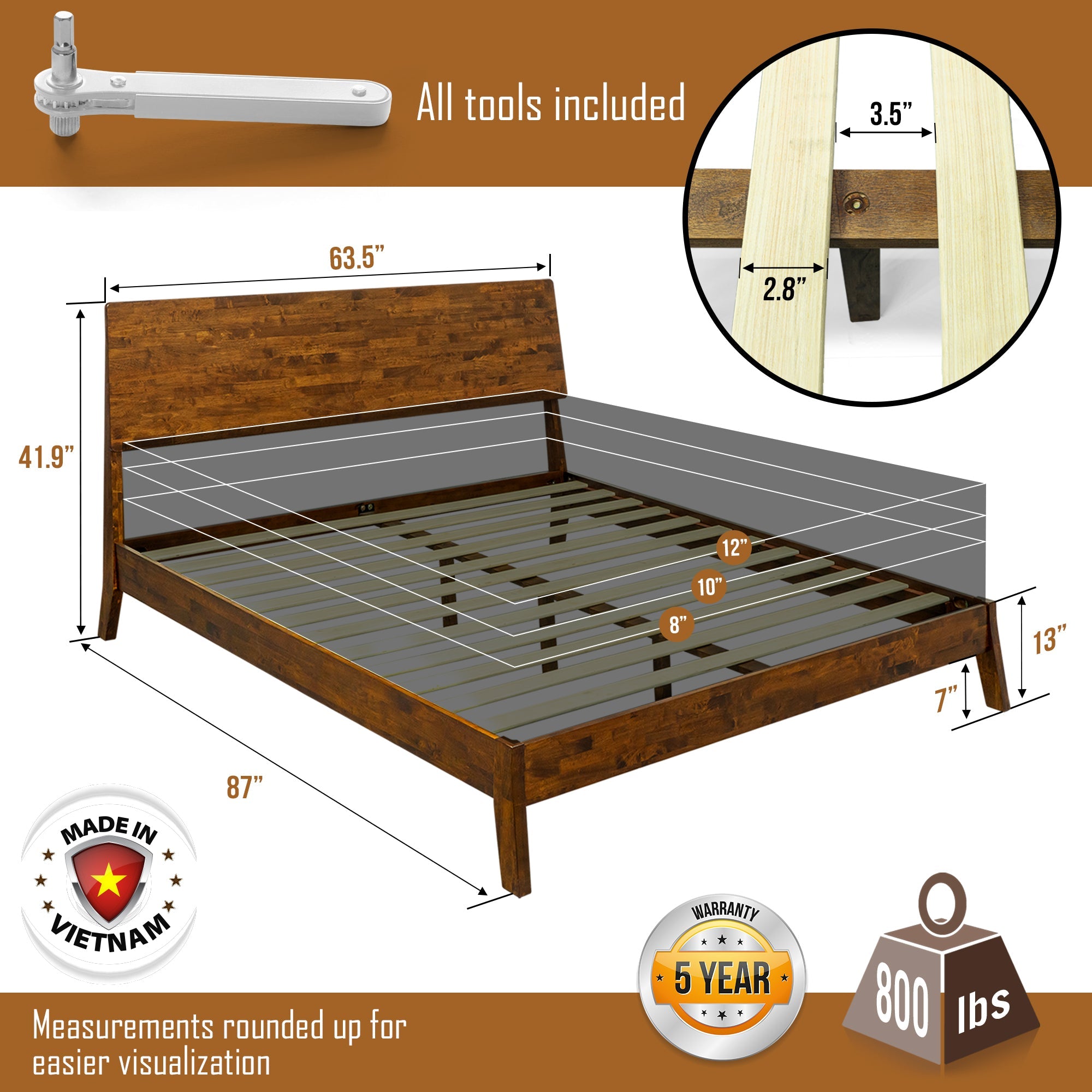 Acacia Serenity Deluxe Wood Platform Bed Frame - Elegant and Durable Design