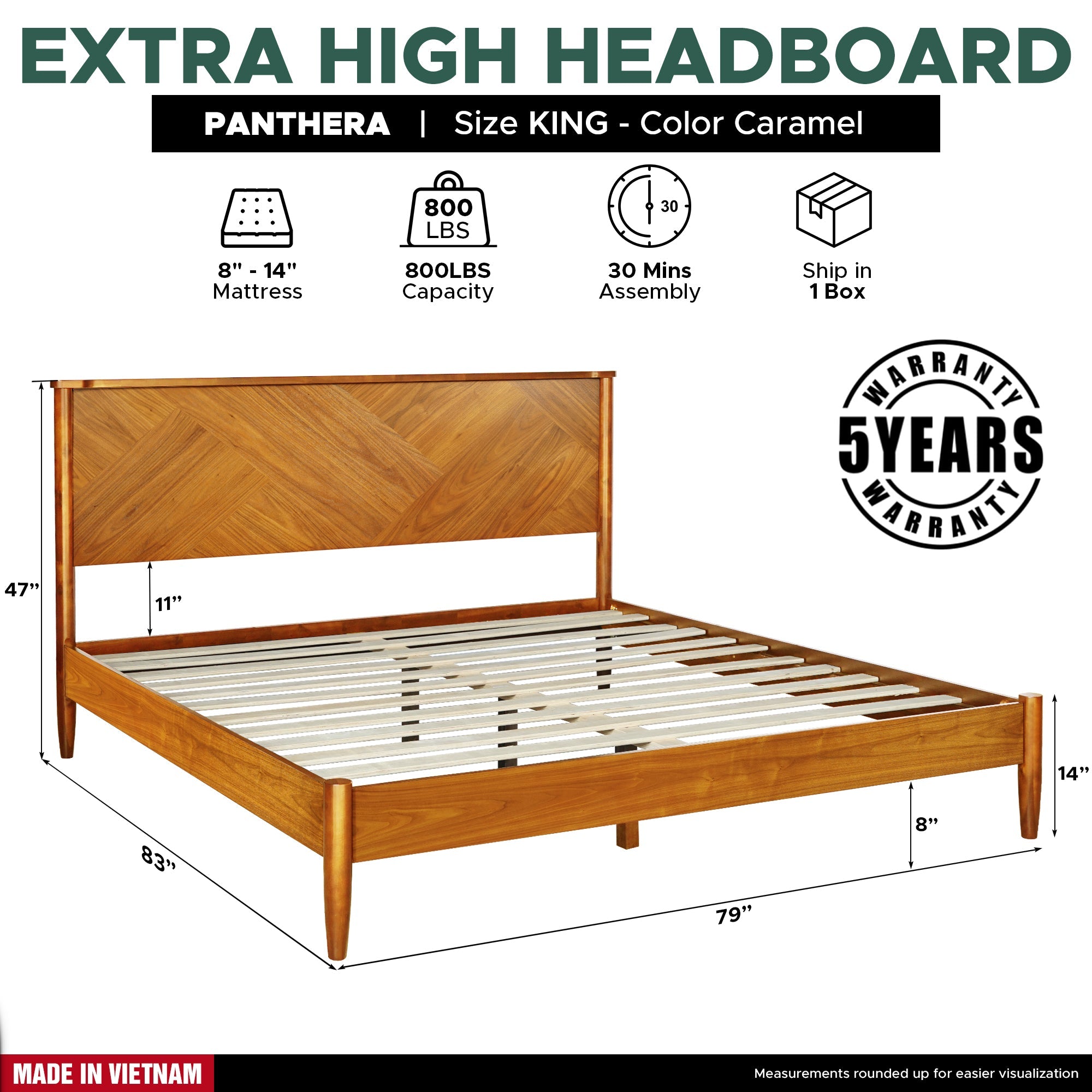 Rorns Panthera Platform Bed Frame With Headboard for Ultimate Comfort