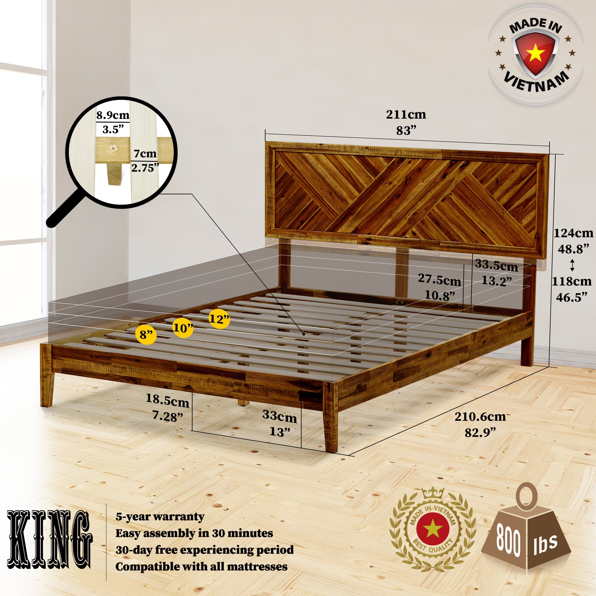 Acacia Sierra Deluxe Solid Wood Bed Frame