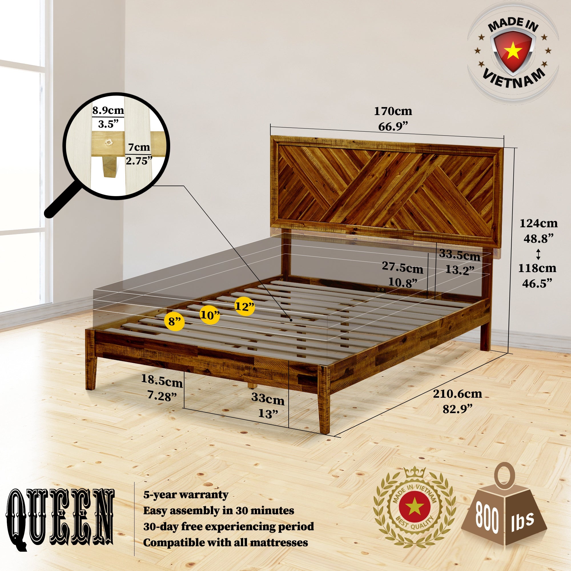 Acacia Sierra Deluxe Solid Wood Bed Frame
