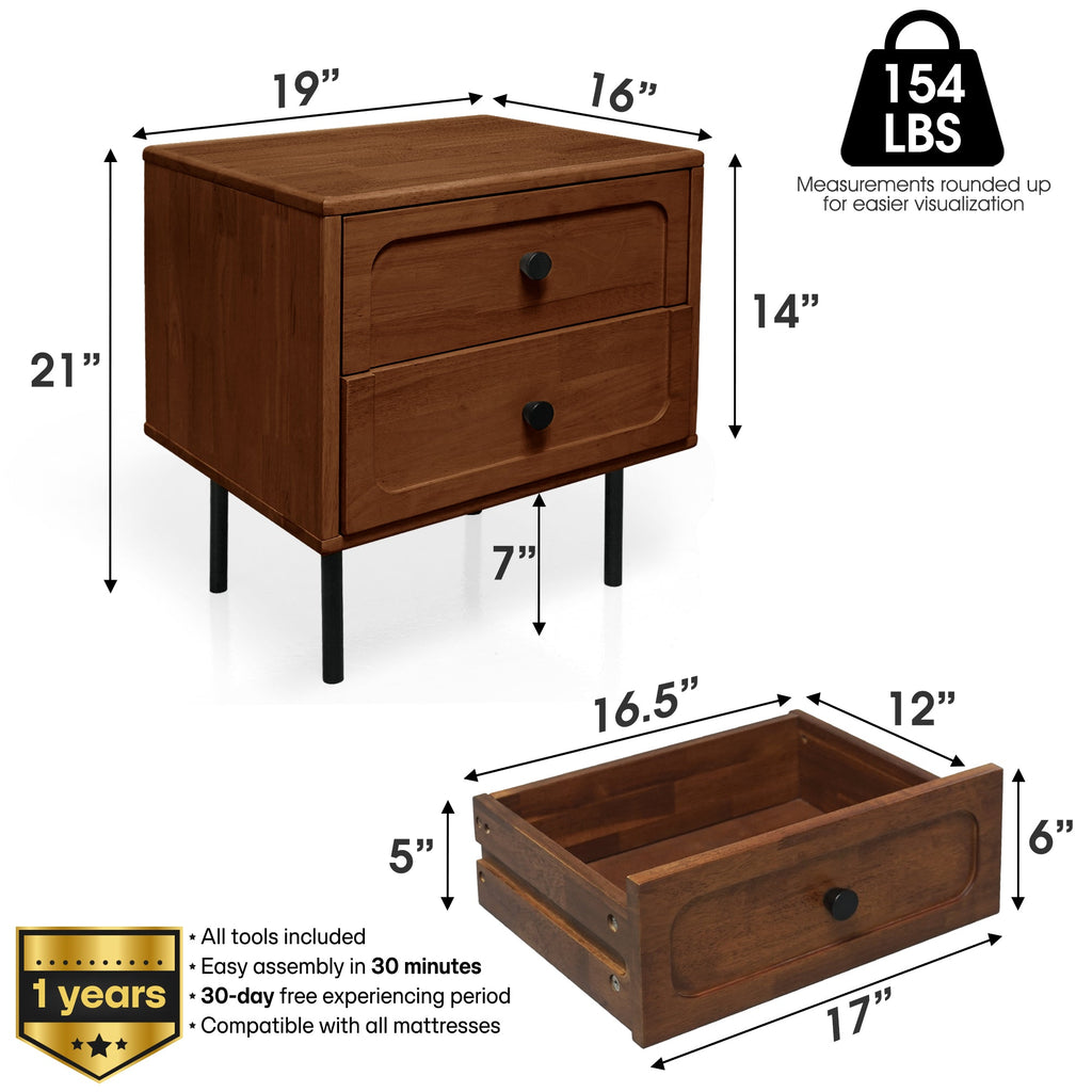 Acacia Savana Mid-Century 2 - Drawer Solid Wood Nightstand