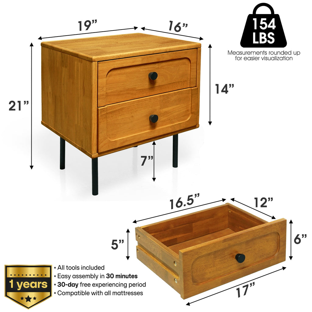 Acacia Savana Mid-Century 2 - Drawer Solid Wood Nightstand