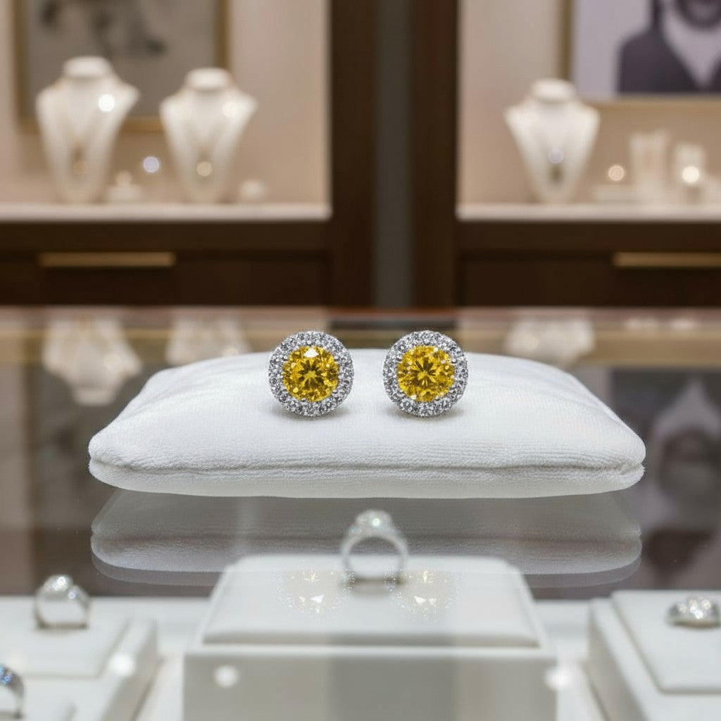 "Endless Love Collection" 14K gold w/ Diamond Halo Cremation Earrings Portuguese Cut 5.5mm
