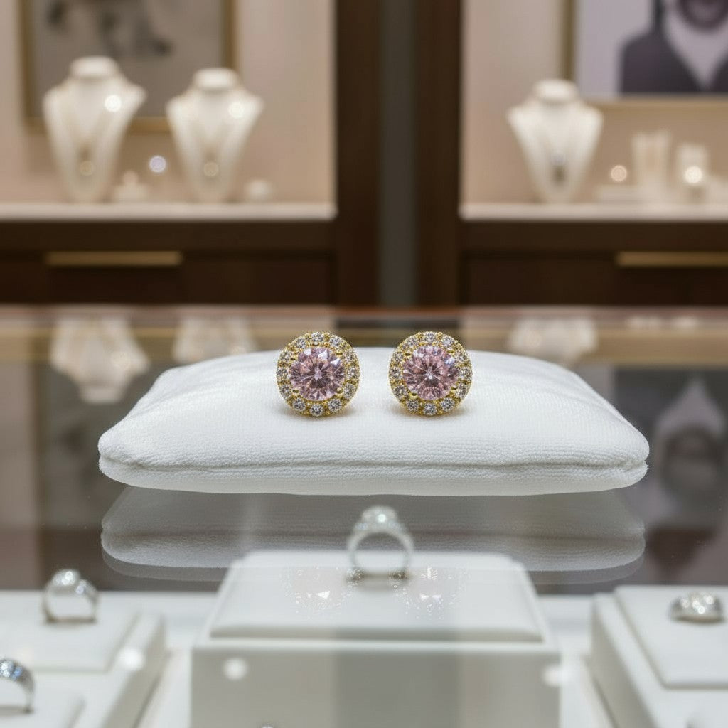 "Endless Love Collection" 14K gold w/ Diamond Halo Cremation Earrings Portuguese Cut 5.5mm