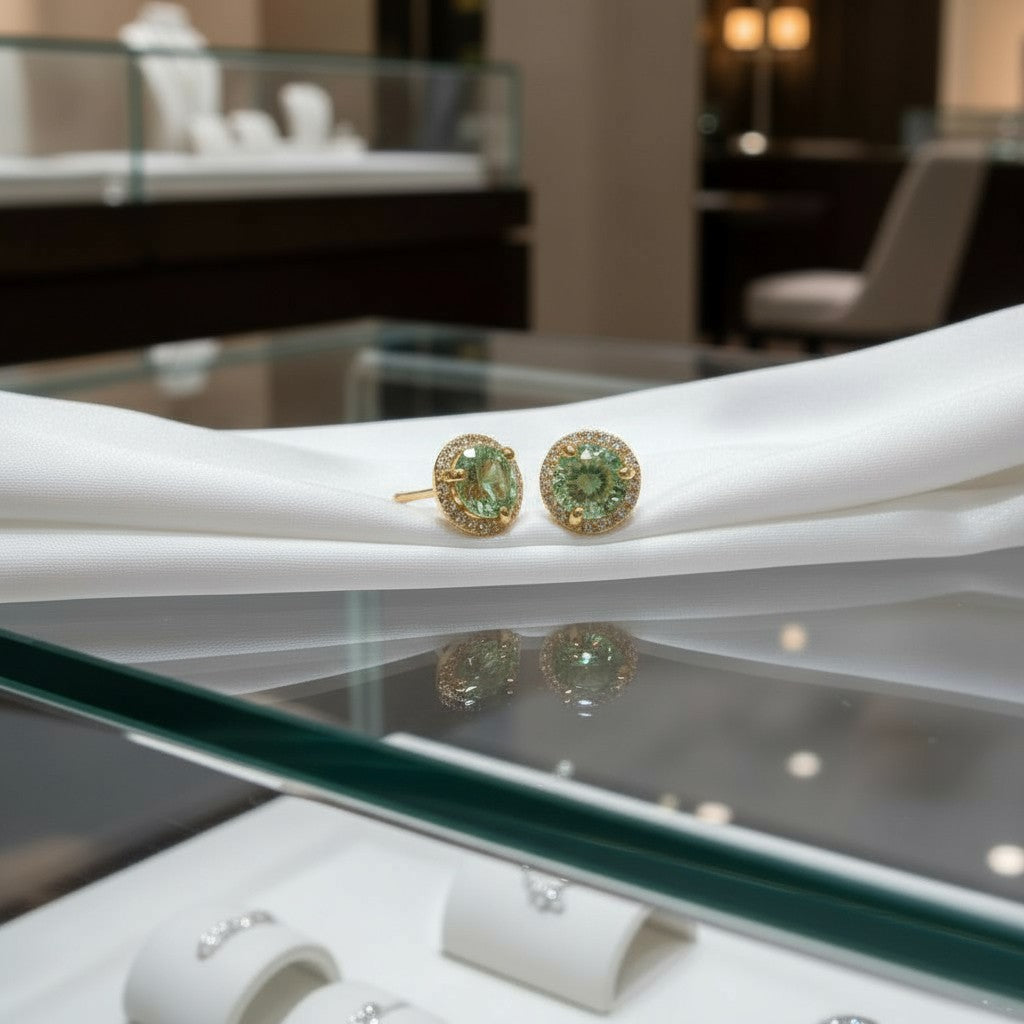 "Endless Love Collection" 14K gold w/ Diamond Halo Cremation Earrings Portuguese Cut 5.5mm
