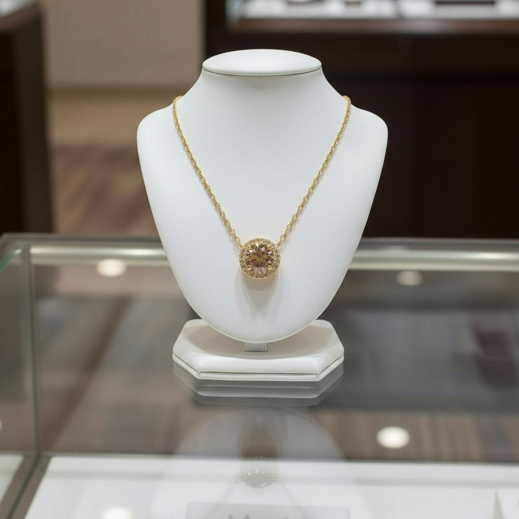 "Endless Love Collection" 14k Gold w/ Diamond Halo Portuguese Cut Cremation Pendant 5.5mm w/chain