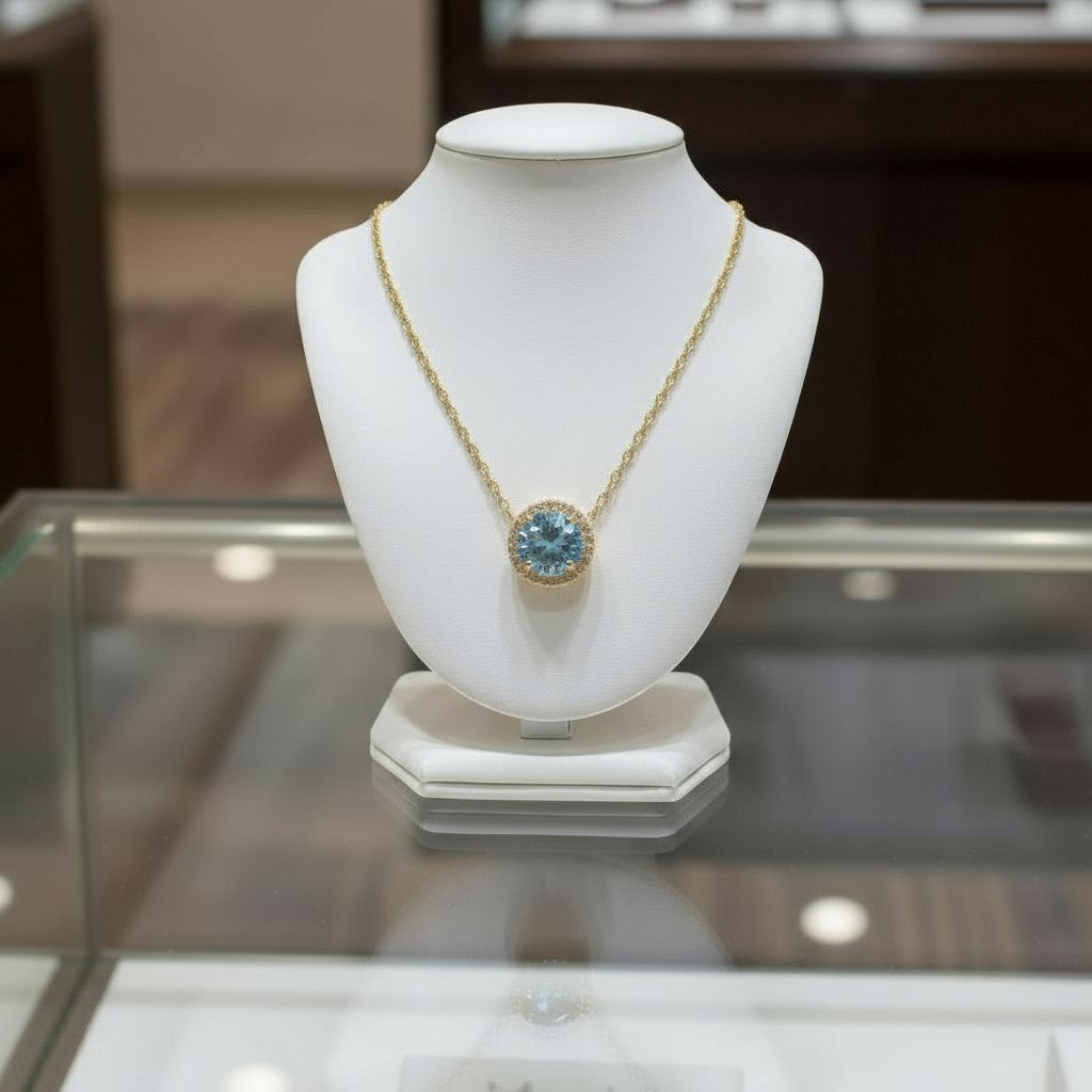 "Endless Love Collection" 14k Gold w/ Diamond Halo Portuguese Cut Cremation Pendant 5.5mm w/chain