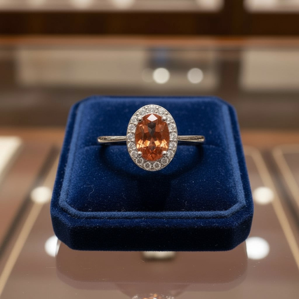 "Eternity" Oval Cremation Ring with Halo 7x5mm