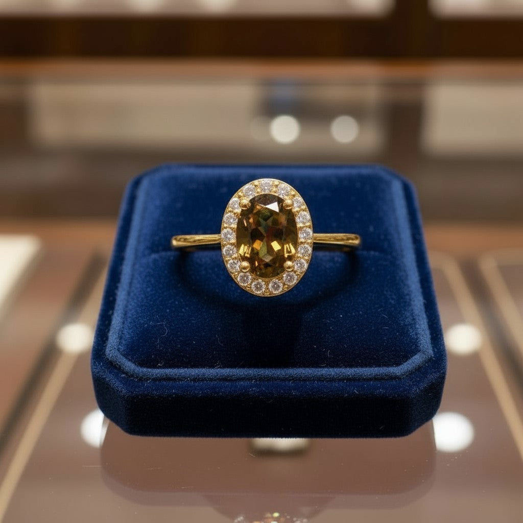"Eternity" Oval Cremation Ring with Halo 7x5mm