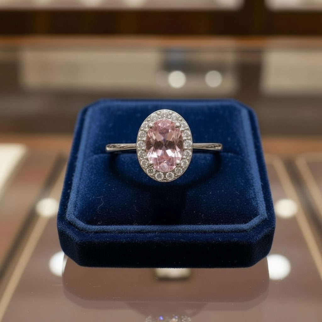 "Eternity" Oval Cremation Ring with Halo 7x5mm
