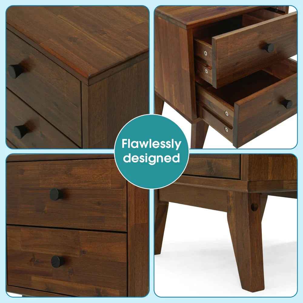 Acacia Silvia 2-Drawer Solid Wood Nightstand for Modern Bedrooms