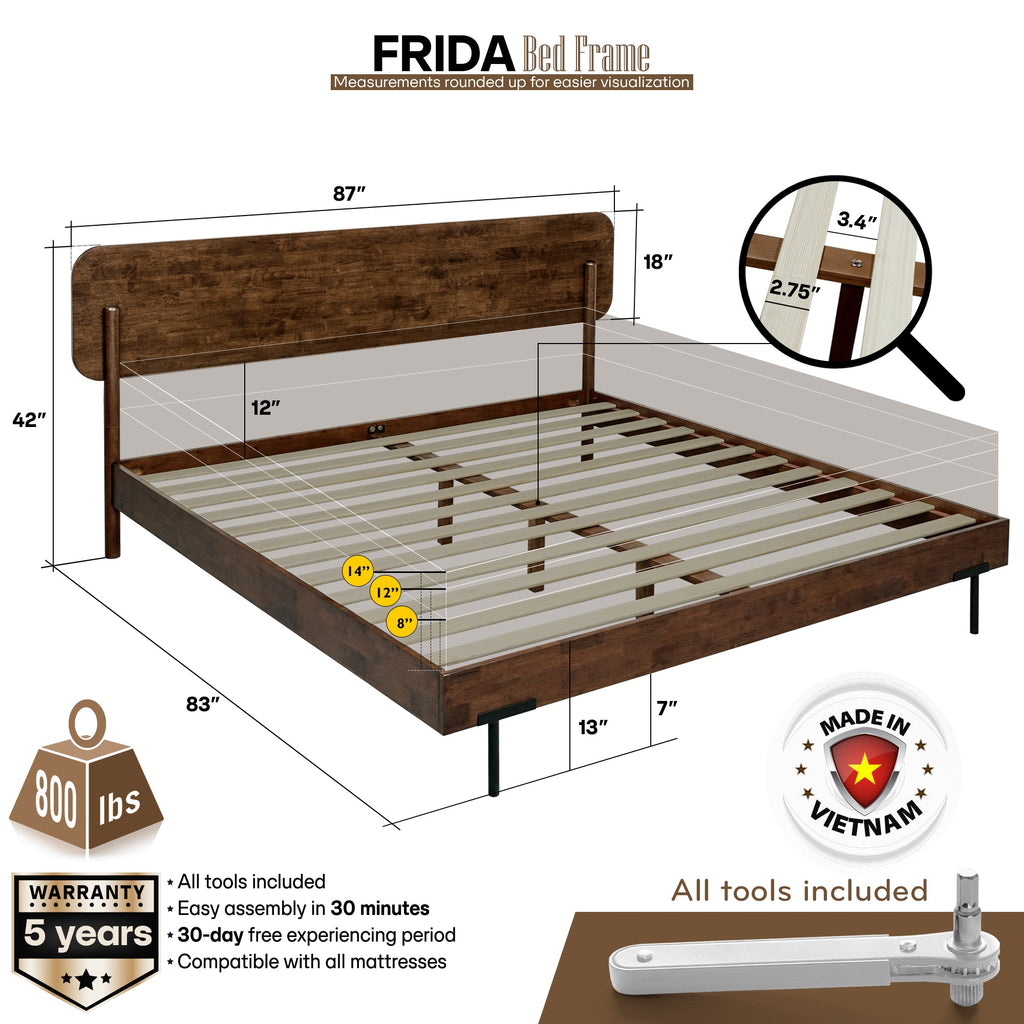 Frida Deluxe Solid Wood Bed Frame - Premium Quality Craftsmanship and Timeless Elegance