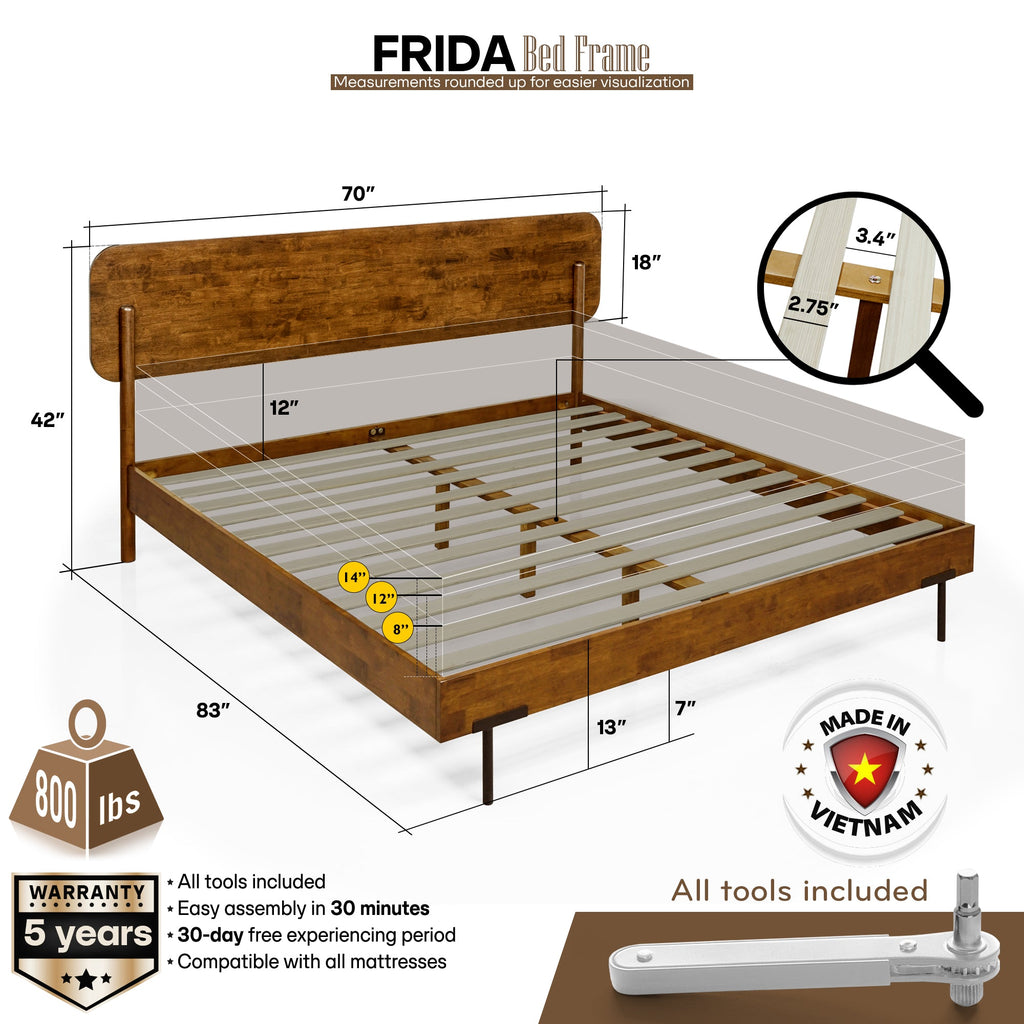 Frida Deluxe Solid Wood Bed Frame - Premium Quality Craftsmanship and Timeless Elegance