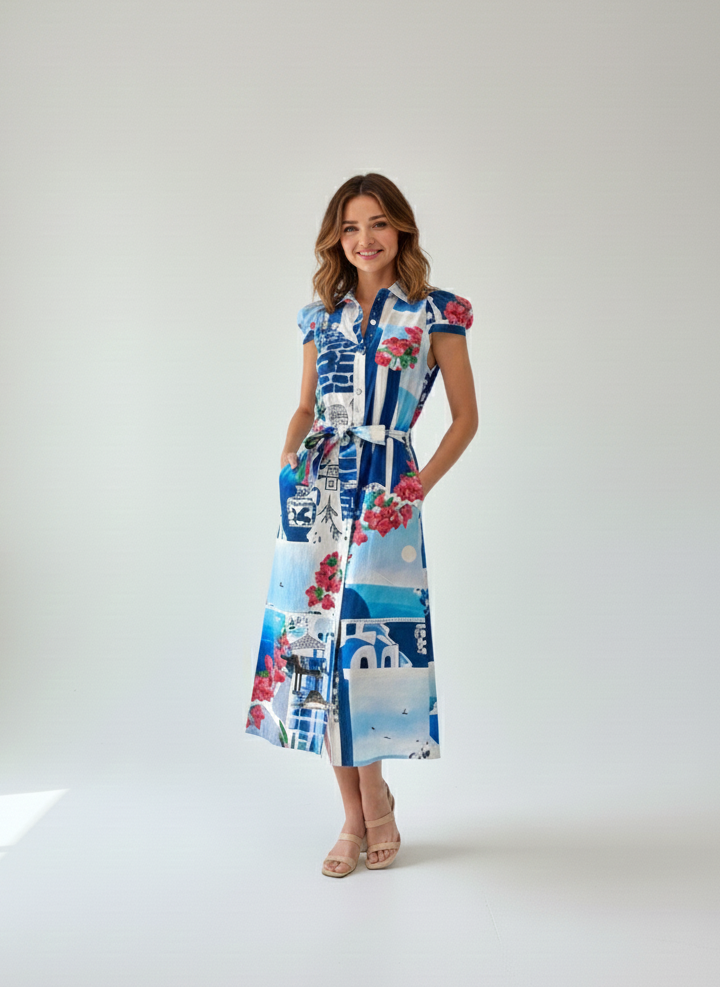Amelia Puff Sleeve Shirt Dress | Santorini Limited Edition