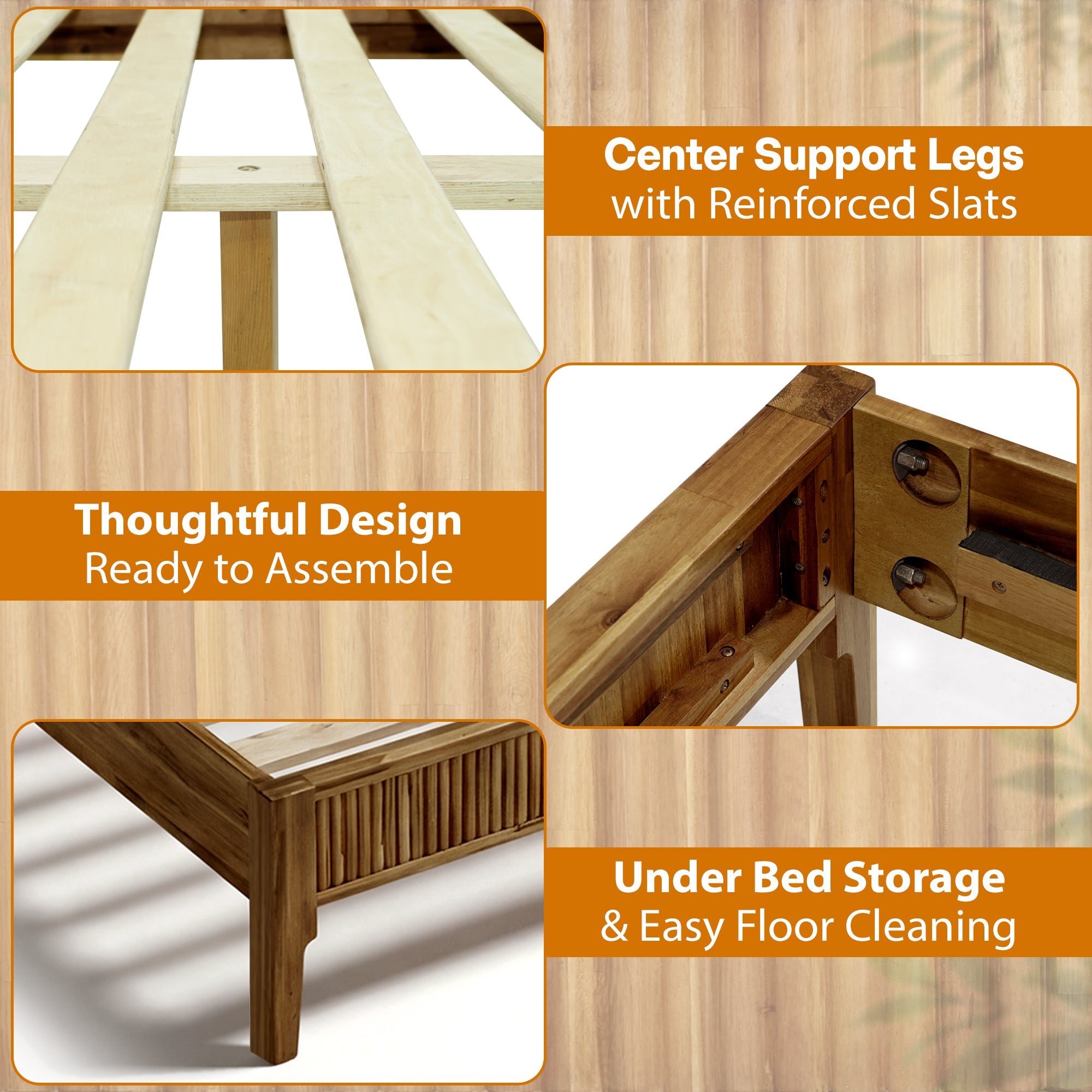 Megsu Bosk Acacia Wood Bed Frame with Headboard