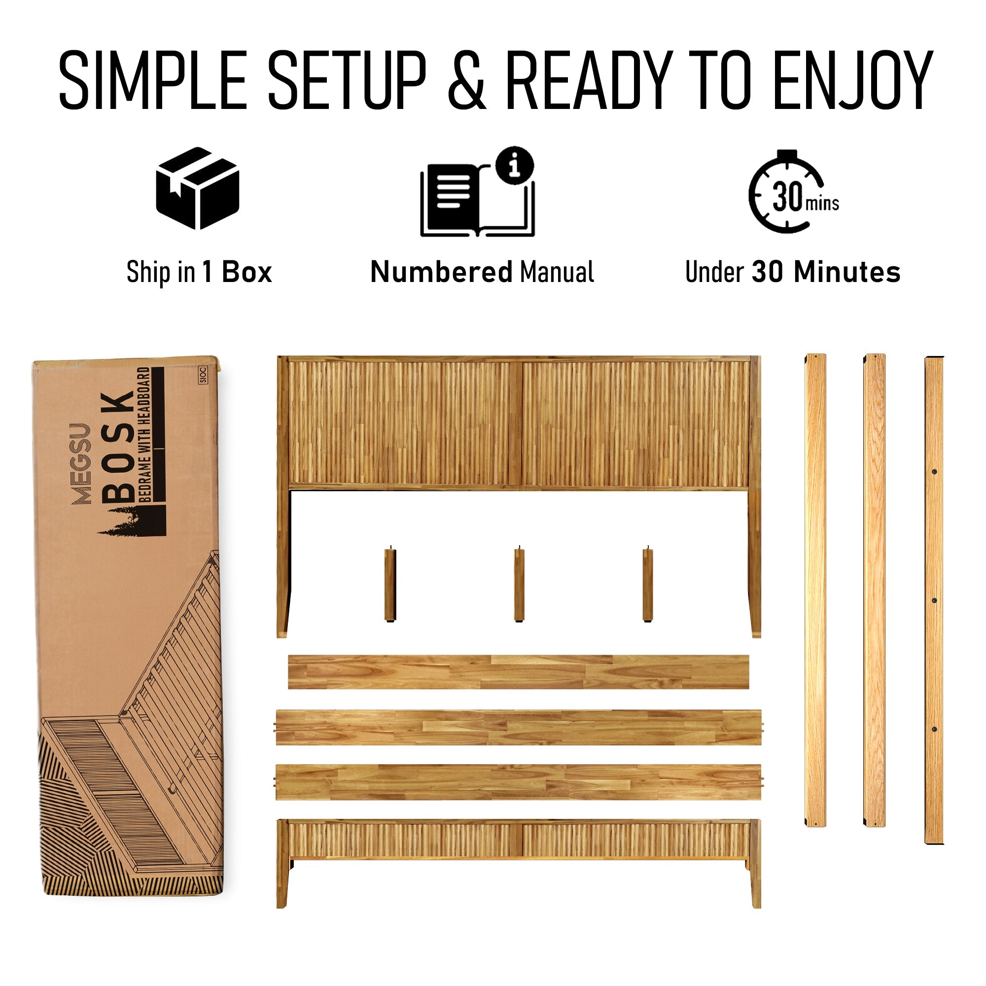 Megsu Bosk Acacia Wood Bed Frame with Headboard
